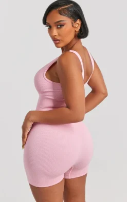 Shape Baby Pink Snatched Rib Plunge Front Unitard