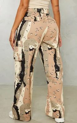 Shape Beige Camo Print Pocket Detail Wide Leg Cargo Pants