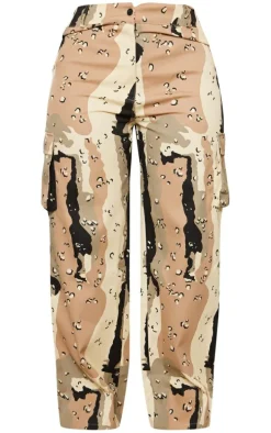 Shape Beige Camo Print Pocket Detail Wide Leg Cargo Pants