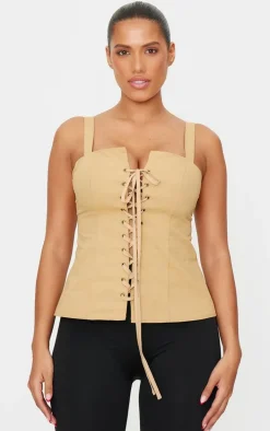 Shape Beige Square Neck Long Line Cargo Corset Top