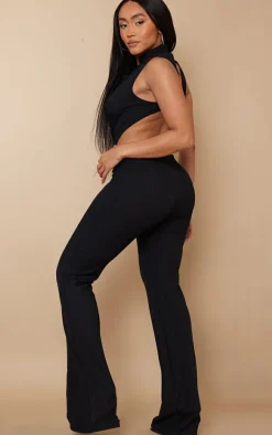 Shape Black Bandage Halterneck Backless Wide Leg Jumpsuit