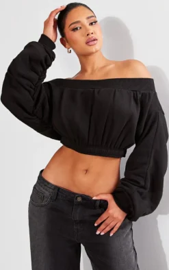 Shape Black Bardot Ruched Detail Sweatshirt