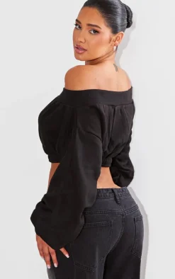 Shape Black Bardot Ruched Detail Sweatshirt