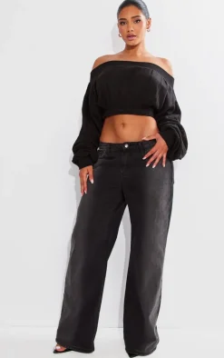 Shape Black Bardot Ruched Detail Sweatshirt