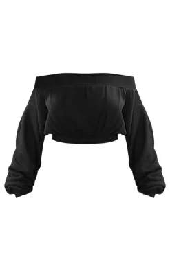 Shape Black Bardot Ruched Detail Sweatshirt