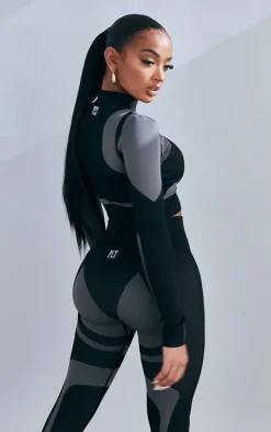 Shape Black Branded Contour Zip Long Sleeve Gym Top