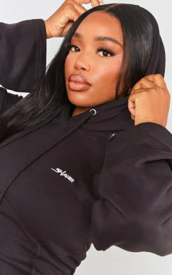 Shape Black Branded Corset Detail Hooded Sweater Dress