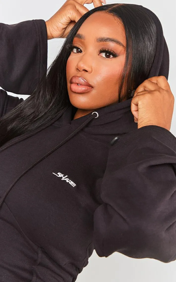 Shape Black Branded Corset Detail Hooded Sweater Dress