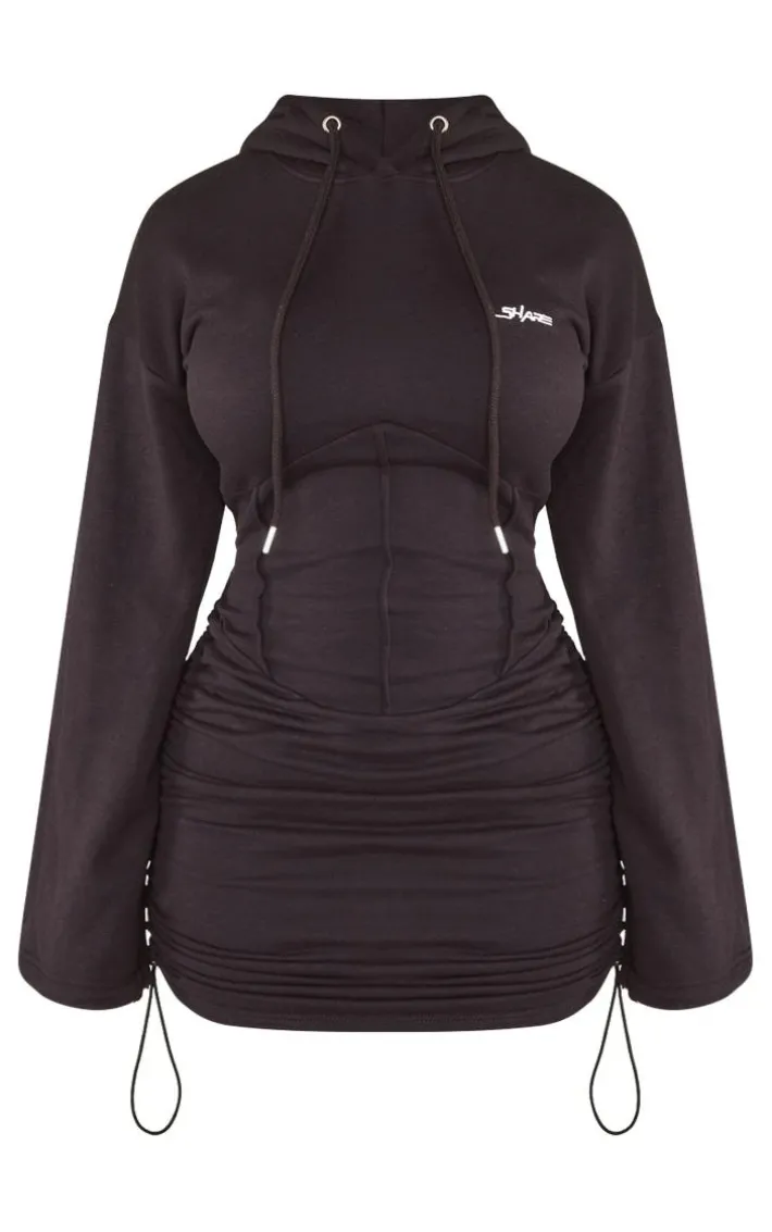Shape Black Branded Corset Detail Hooded Sweater Dress