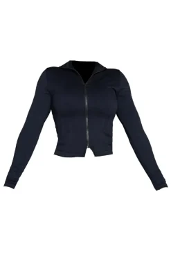 Shape Black Branded Double Zip Gym Top