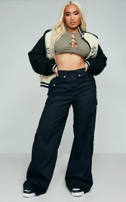 Shape Black Cargo Fold Waistband Pocket Detail Pants