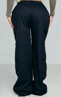 Shape Black Cargo Fold Waistband Pocket Detail Pants
