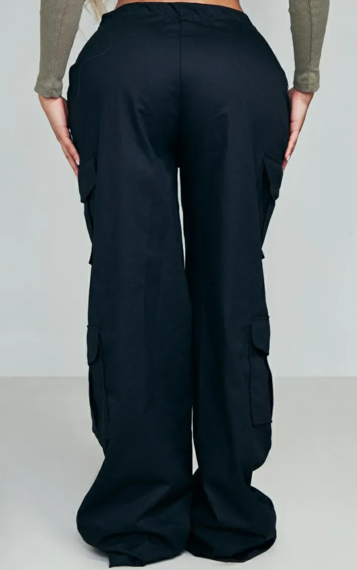Shape Black Cargo Fold Waistband Pocket Detail Pants