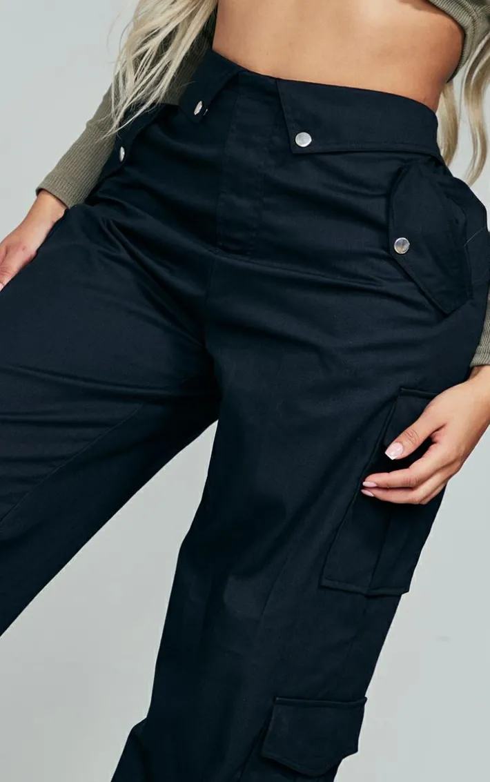 Shape Black Cargo Fold Waistband Pocket Detail Pants