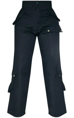 Shape Black Cargo Fold Waist Strap Detail Wide Leg Pants