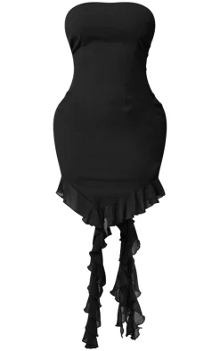 Shape Black Chiffon Frill Edge Bandeau Mini Dress