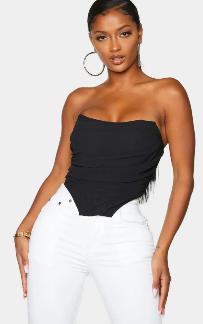 Shape Black Chiffon Ruched Corset Crop Top