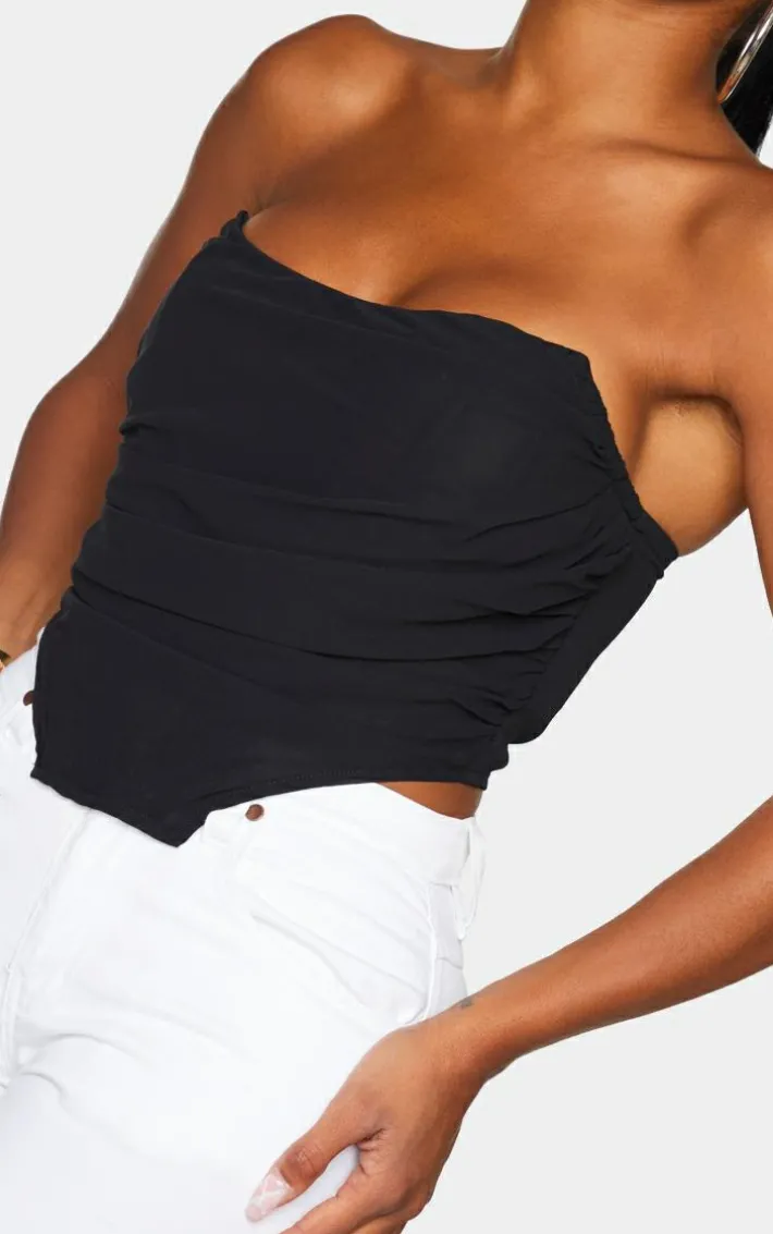 Shape Black Chiffon Ruched Corset Crop Top