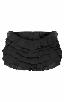 Shape Black Chiffon Ruffle Low Rise Hot Pants