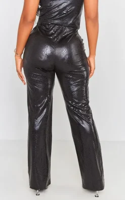 Shape Black Coated Croc Flare Pants