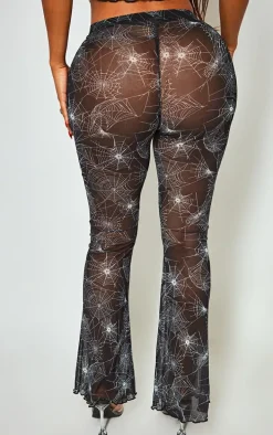 Shape Black Cobweb Printed Mesh Flare Pants