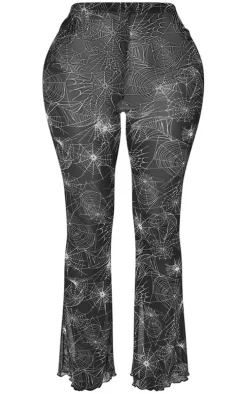 Shape Black Cobweb Printed Mesh Flare Pants