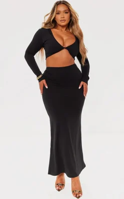 Shape Black Contour Jersey Low Rise Maxi Skirt