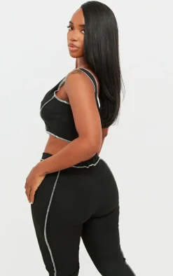 Shape Black Contrast Stitch Ribbed Crop Top