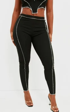 Shape Black Contrast Stitch Ribbed Crop Leggings