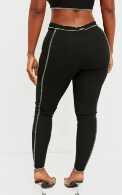 Shape Black Contrast Stitch Ribbed Crop Leggings