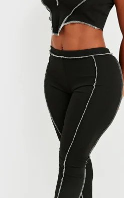 Shape Black Contrast Stitch Ribbed Crop Leggings