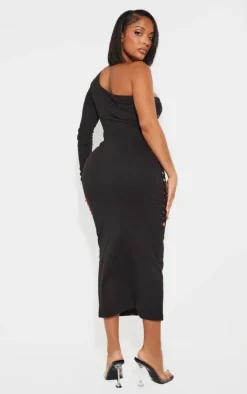 Shape Black Cotton Cut Out Long Sleeve Midaxi Dress