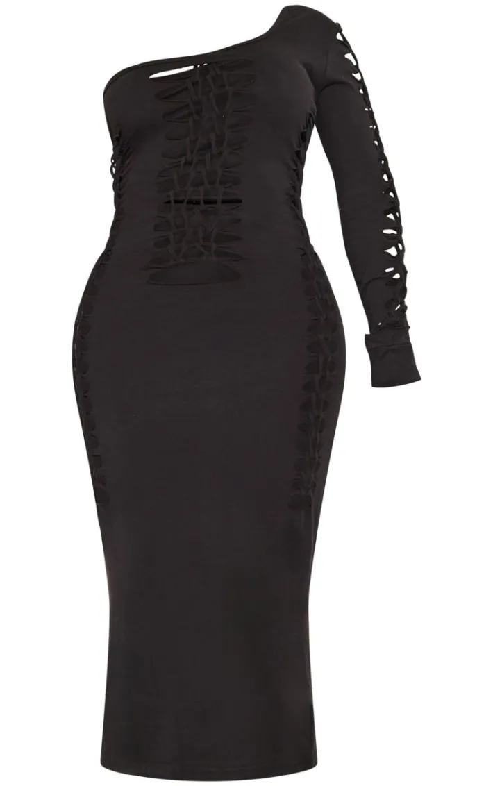 Shape Black Cotton Cut Out Long Sleeve Midaxi Dress