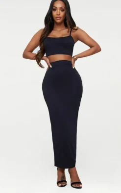 Shape Black Cotton High Waisted Midaxi Skirt