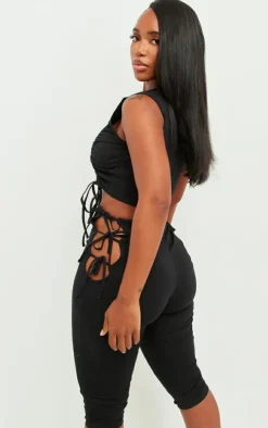 Shape Black Cotton Ruched Racer Longline Top