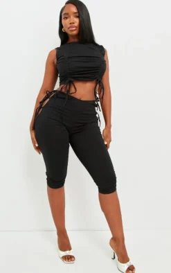 Shape Black Cotton Ruched Racer Longline Top