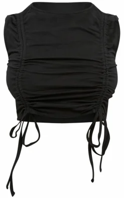 Shape Black Cotton Ruched Racer Longline Top