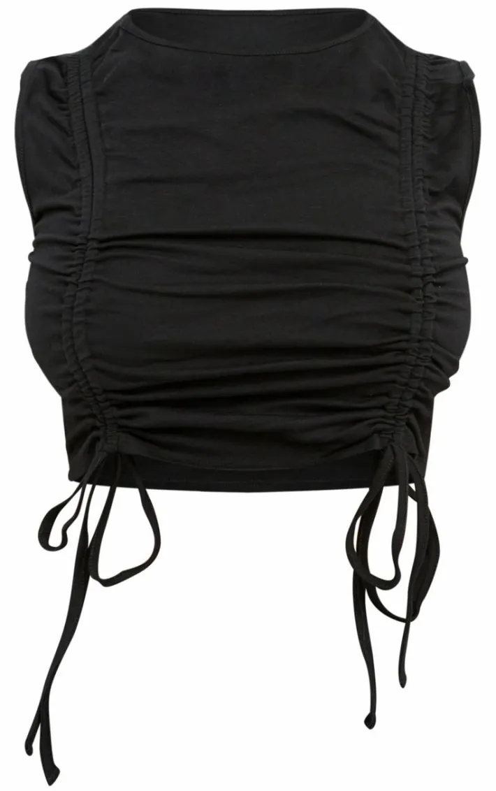 Shape Black Cotton Ruched Racer Longline Top