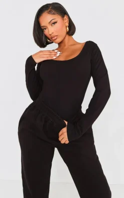 Shape Black Cotton Scoop Neck Seam Bodysuit