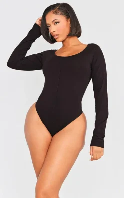 Shape Black Cotton Scoop Neck Seam Bodysuit