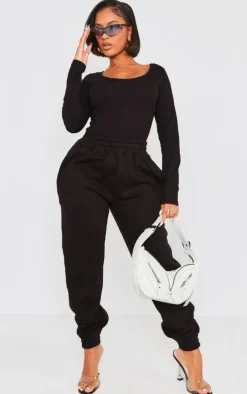 Shape Black Cotton Scoop Neck Seam Bodysuit