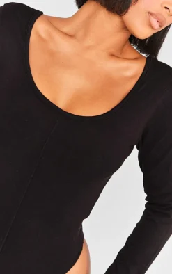 Shape Black Cotton Scoop Neck Seam Bodysuit