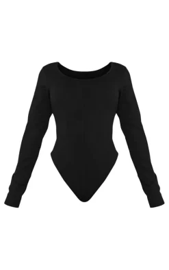 Shape Black Cotton Scoop Neck Seam Bodysuit