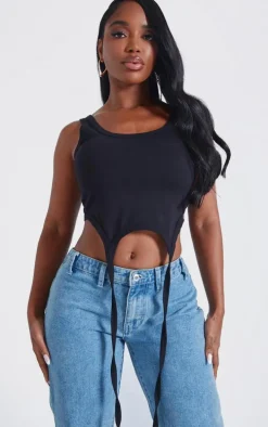 Shape Black Cotton Sleeveless Crop Top