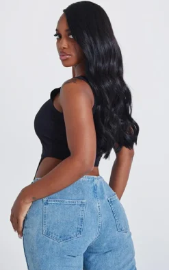 Shape Black Cotton Sleeveless Crop Top