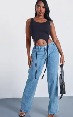 Shape Black Cotton Sleeveless Crop Top