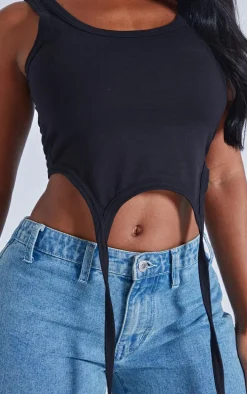 Shape Black Cotton Sleeveless Crop Top