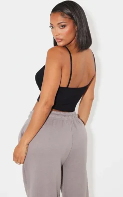 Shape Black Cotton Strappy Crop Top