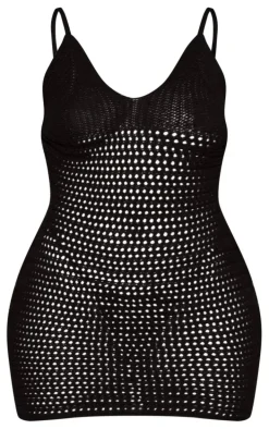 Shape Black Crochet Knit Strappy Mini Dress