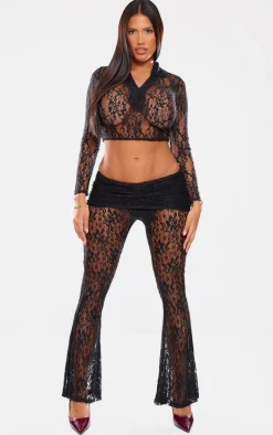 Shape Black Cropped Lace Button Up Top